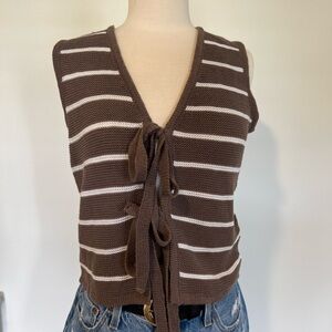 Brown and White Striped Knit Vest